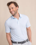 The front view of the Southern Tide brrr-eeze Meadowbrook Stripe Polo by Southern Tide - Clearwater Blue